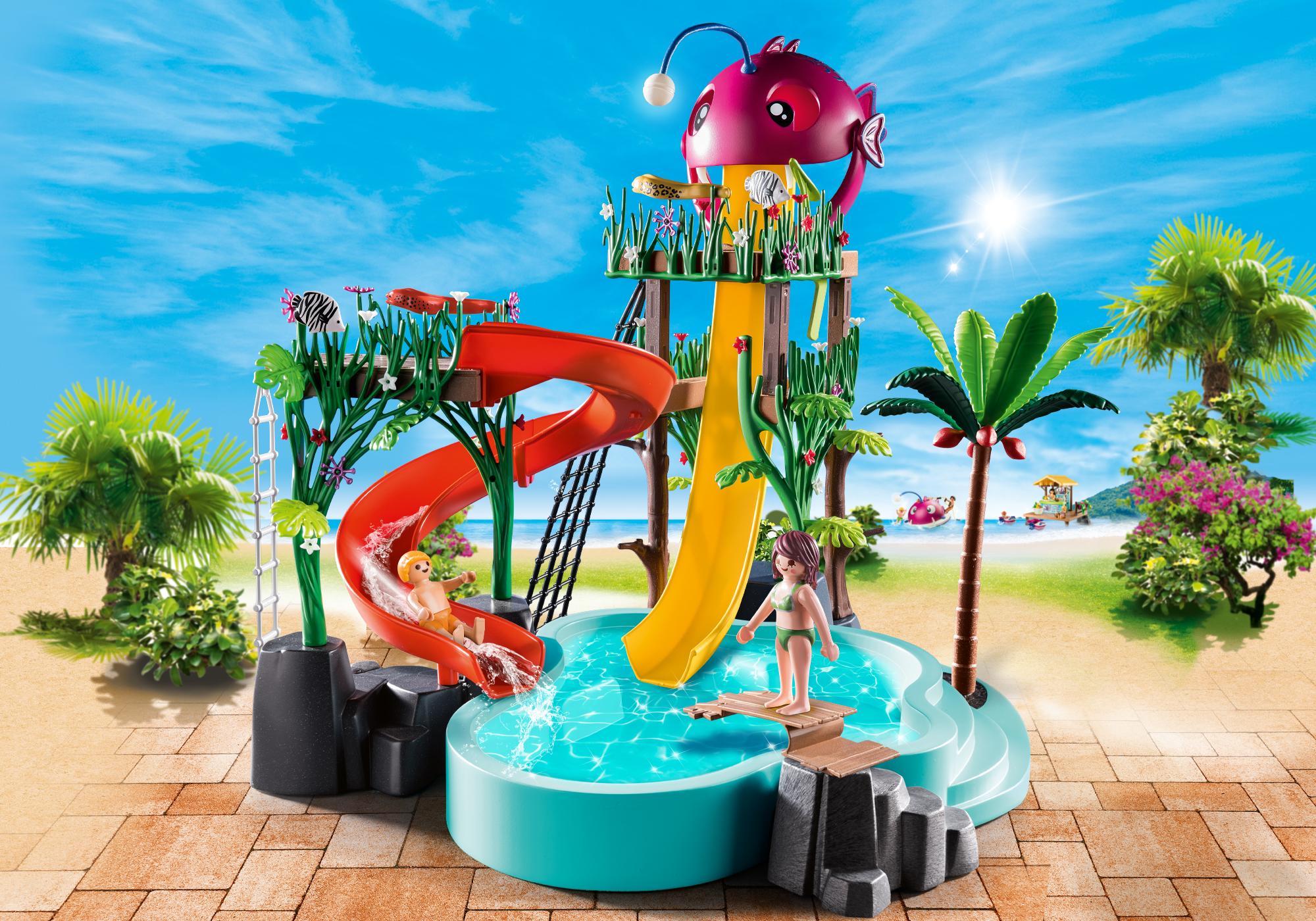 Zum Bespielen mit Wasser PLAYMOBIL Family Fun 70609 Aqua Park mit Rutschen Ab 4 Jahren Schwimmfähig Ab 4 Jahren & Family Fun 70112 Badegast mit Schwimmreifen 